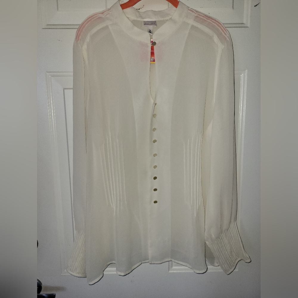 Issac Mizrahi (for target) XXL Long Sleeve Pintuck Sheer Ivory Blouse-NWT